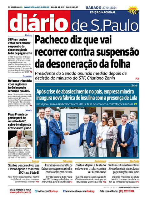 Capa Jornal Jornal Impresso – 27/04/2024